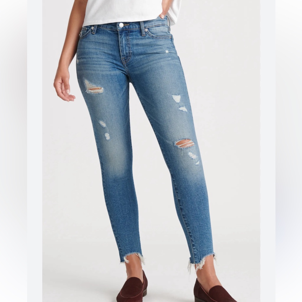 Lucky Brand Blue Distressed Mid Rise Ava Ankle Skinny Jeans Size 10 Retails 119